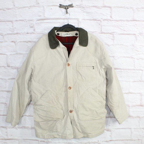 L.L. Bean Other - LL Bean Tan Cotton Corduroy Trim Flannel Lined Field Jacket Size L